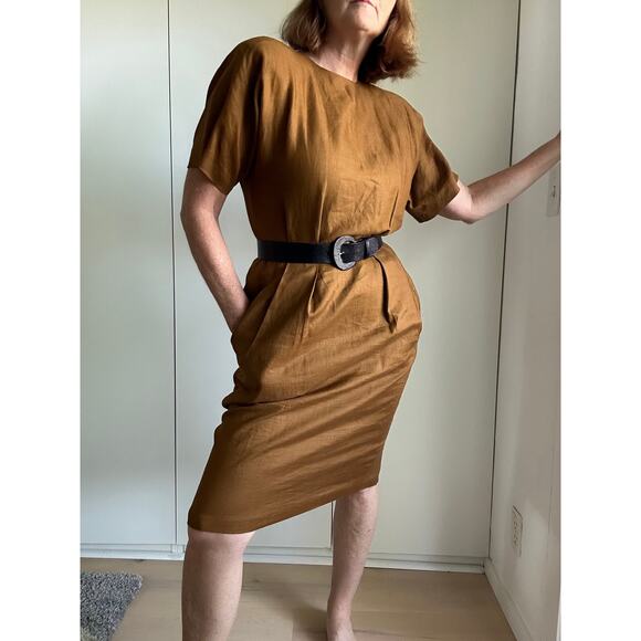 Vintage 90s Sheath Linen Dress Size 12/P Classic Tailored Look Career Business - Picture 1 of 9